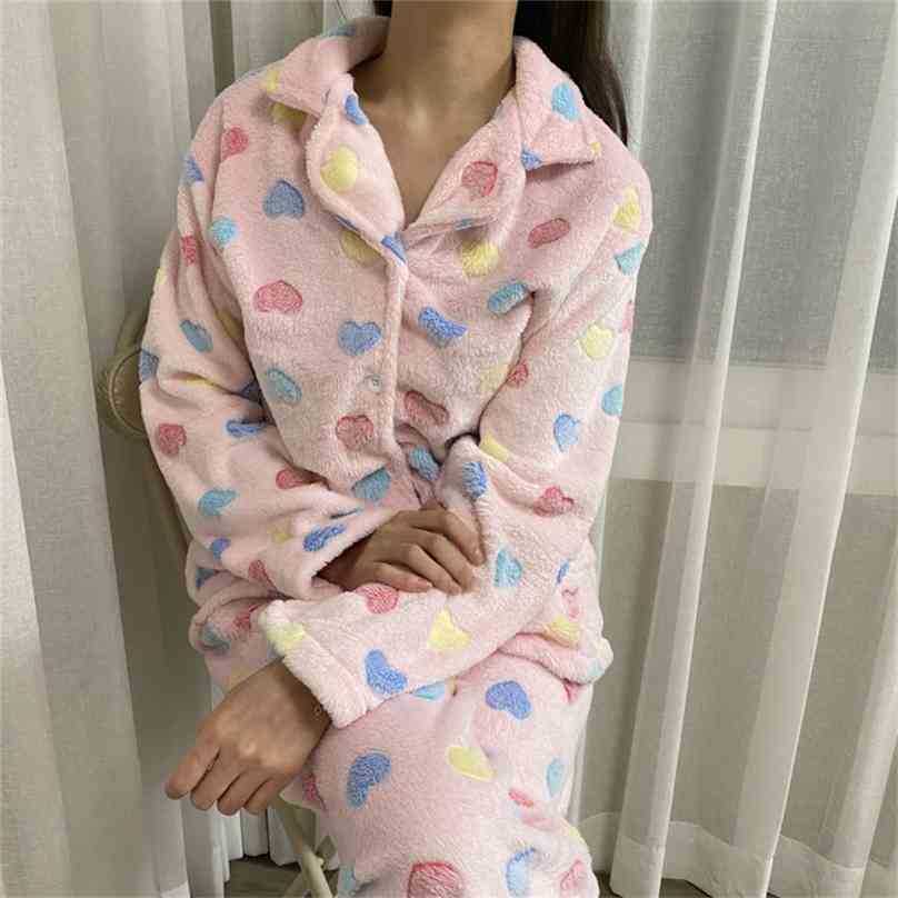 

Korean Thick Warm Stylish Girls Loose Cute Homewear All Match Brief Pajamas Nightwear Sweet Chic Casual Sets 210525, Pink