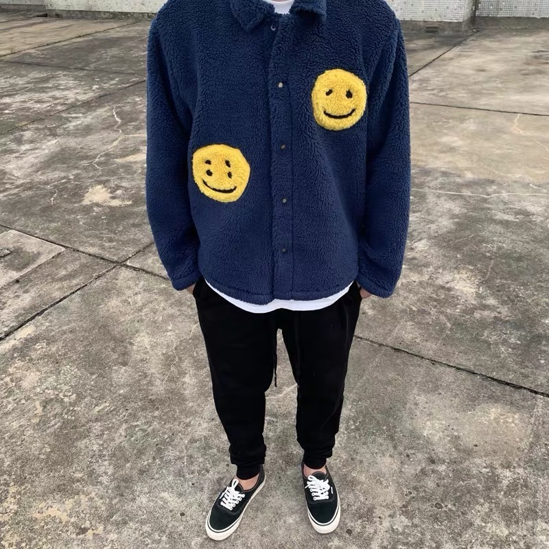 

Human branded made smiley co x cashmere cpfm 19fw face jacket for men and women, White;black