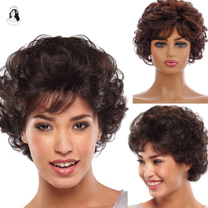 

Brown Short Curly Hair Middle-aged Ladies Bob Wig Synthetic Wigs, Wig-026