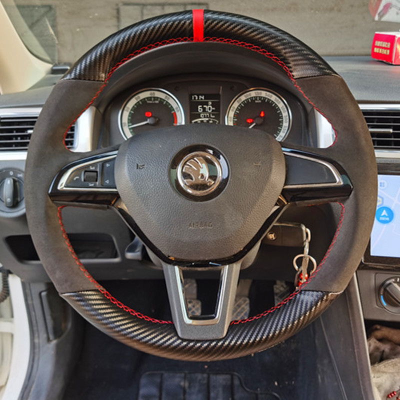 

DIY custom leather steering wheel cover For Skoda 19 Octavia Rapid SUPERB Kodiaq KAROQ car interior modification accessories