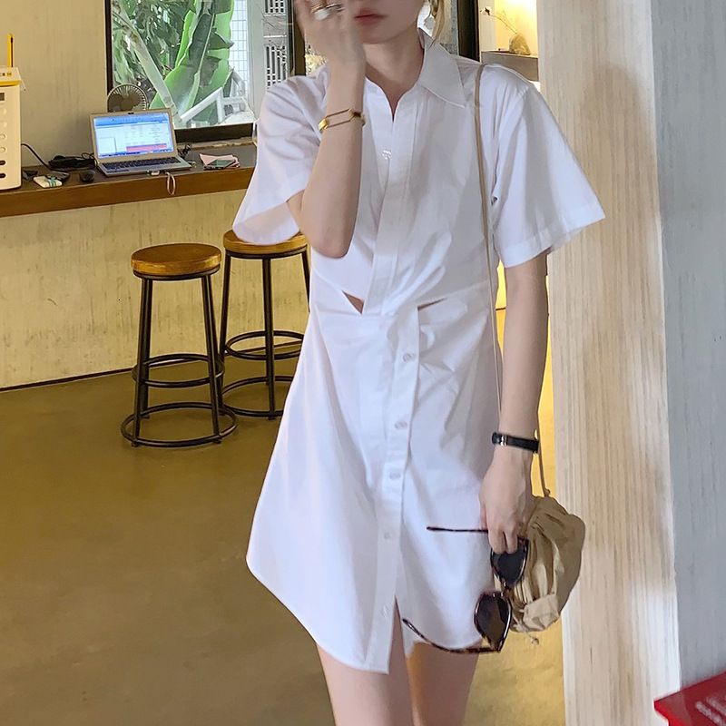 

Summer dress Aw King women's 2020 new hollowed out temperament close waist show thin white shirt skirt, Black;gray