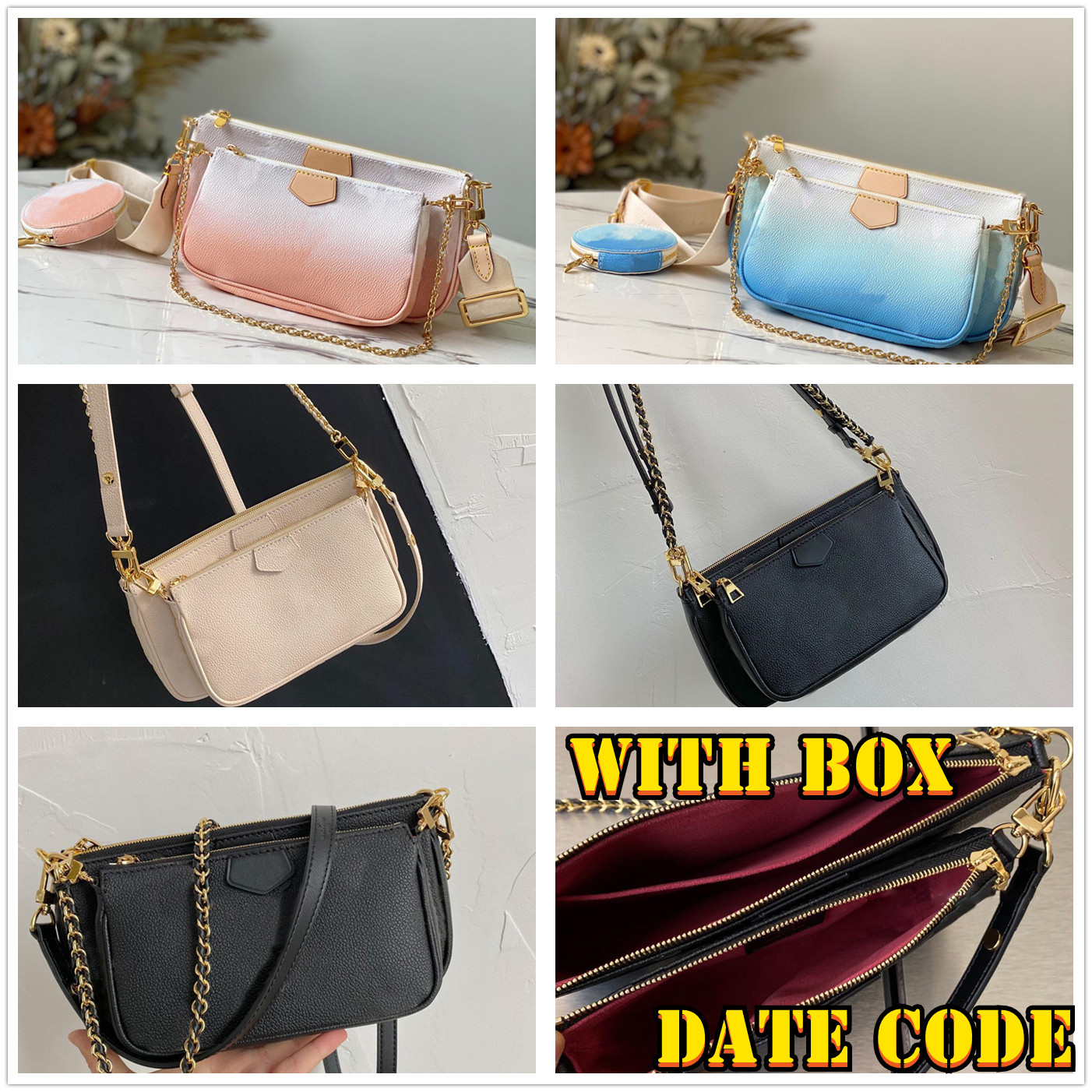 

Women Luxurys Designers Bags Multi Pochette Accessoires Original Box Date code Handbags Purse Wallet clutch shoulder messenger cross body, Extra shipping fee