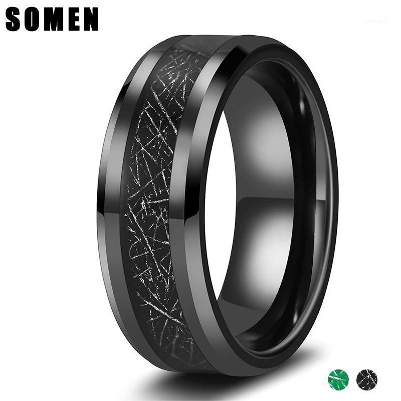 

Wedding Rings Somen Men Tungsten Ring 8mm Black /Blue Green Band Design Male High Polished Beveled Edges Size 7-131