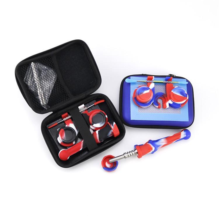 

Wholesale Smokes Set Gift Bag Other smoking acceeories Silicone Jars dab straw Dabber Rig Tool Wax Container glass oil burner pipe with smoke accessories