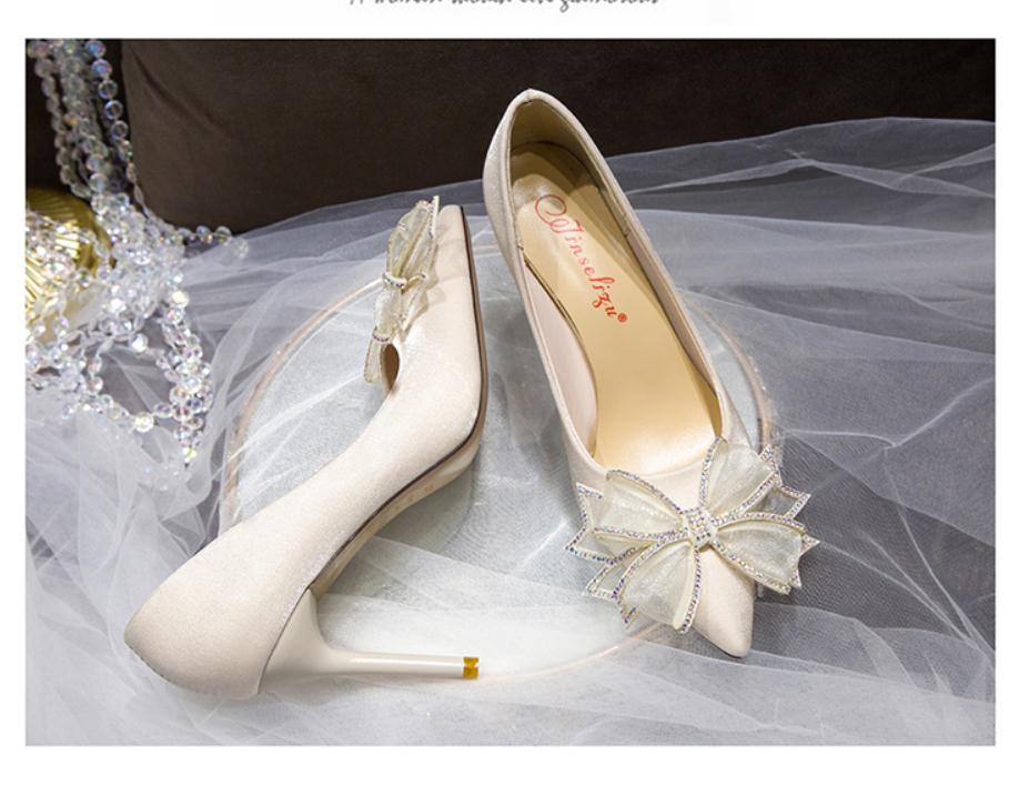 

2021 Spring and Autumn shoes with New style High heel fine heel pointed end Women's shoes@523, Beige 6cm