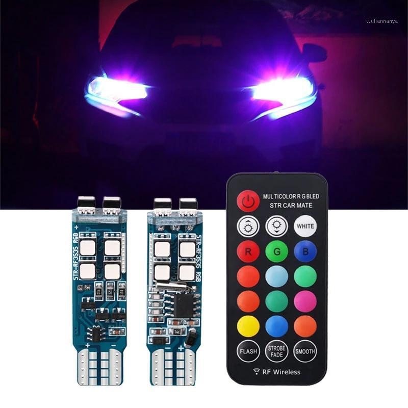 

Emergency Lights 2pcs Car Flash Strobe Light T10 W5W 194 Bulbs RGB With Remote Controller Interior 12V Headlight Wedge LED Atmosphere Turn