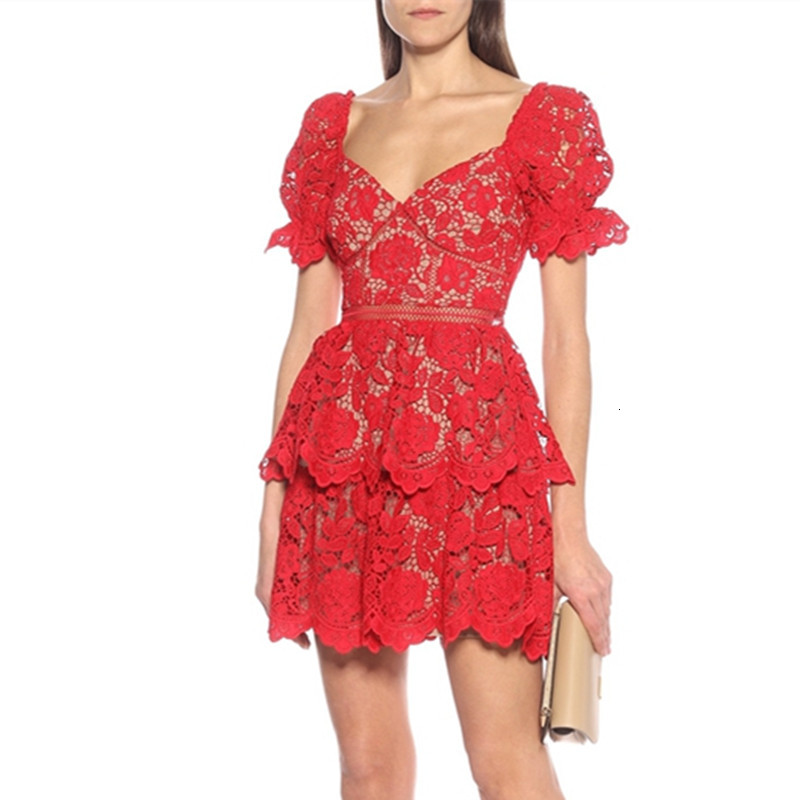 

dresses Fuchsia Flower red Lace Mini Cute Women SHort Sleeve Backless Party Chiristmas