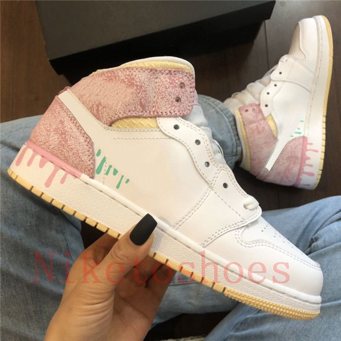 

Paint Drip Women Sports shoes White Pink Quartz Trainers Runner Barely Orange Apricot outdoor Skate Sneakers 1 Mid Milan casual shoe