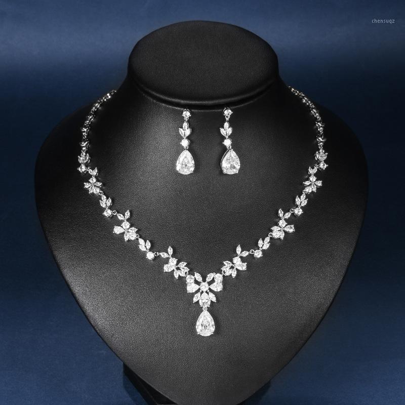 Earrings & Necklace Jewelry Set For Women White Cubic Zirconia Two Piece Allergy Free Bridal Wedding Party Dress-image-745067433