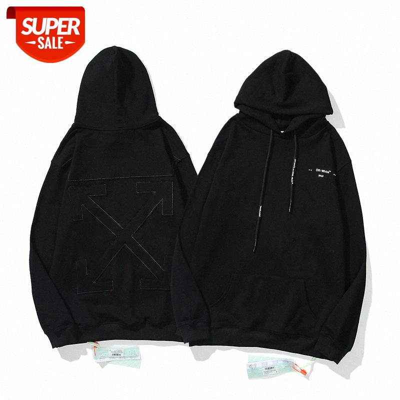 

OFF autumn and winter patch sweater European American fashion brand OW men women couples loose hooded terry coat bottoming shirt #hk6R, Black