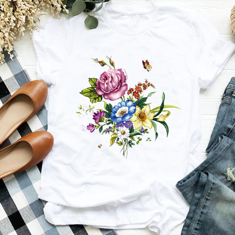 

and women lady cartoon flower men t shirt floral elegant fashion printing tee womens female clothes graphic, White;black