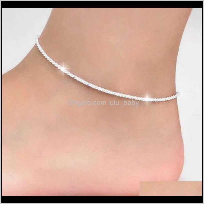 

Trendy Shiny Highquality Stainless Steel 925 Silver Plated Korean Fashion Charm For Women Lady Jewelry Fwkoy Anklets Wtrum