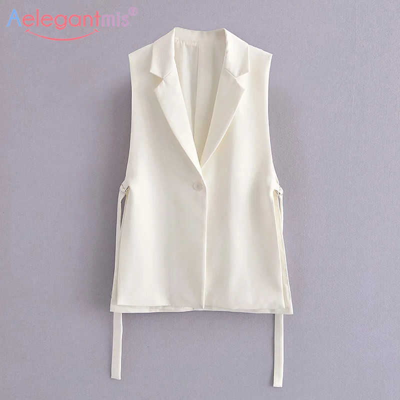 

Aelegantmis High Quality Solid Vest for Women Design Office Lady Sleeveless Female Split Elegant Spring Autumn Casual Waistcoat 210607, Beige