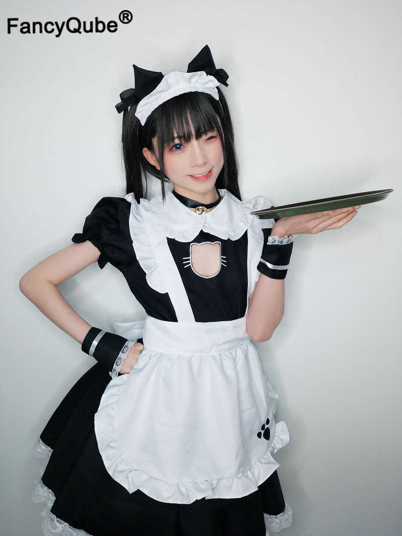 

Bust Open Neko Maid Cosplay Costume Anime Lolita Sexy Catwomen Girls Kitty Outfit Cotton Apron Lace Mini Dress Cute For Women 210616, Maid dress