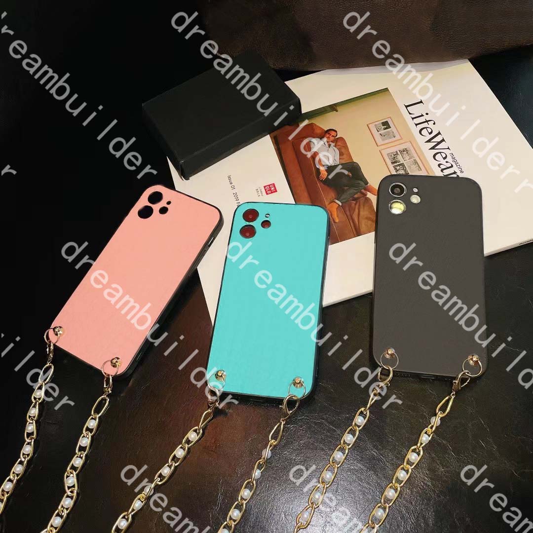 

fashion phone cases for iphone 12 pro max 12mini 11 11Pro 11proMax 7 8 plus X XR XSMAX leather case designer shell With pearl lanyard