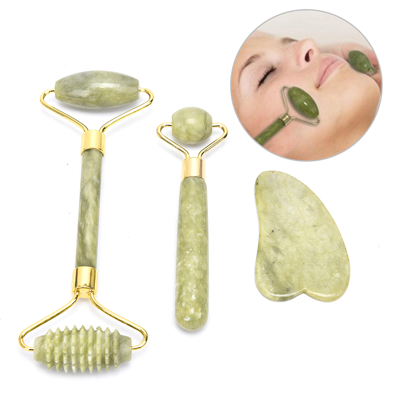 Natural Gouache Scraper Massager For Face Jade Roller Facial Skin Care Tools Body Back Beauty Massagers Roller Set-image-692171689
