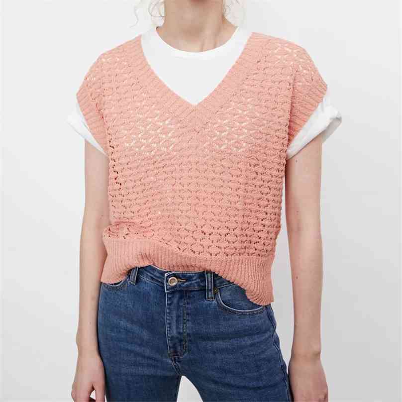 

Vintage Loose Pullover Female Vest V Neck Fashion Knit Tank Tops Sleeveless Sweater Women Casual 210520, Picture color