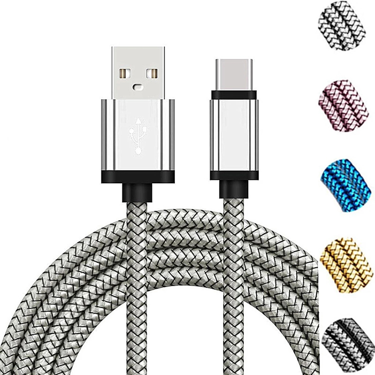 

1m 2m Braided Nylon Micro usb cables type c Data Sync Metal Charging Phone Cable Adapter for Universal Cellphones android phone, Mix 5 different color
