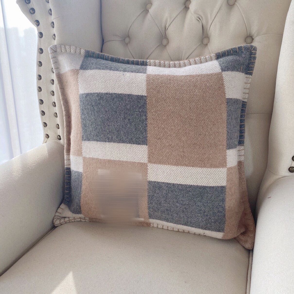 

Signage stripe H Plaid Pillow case top quality real cashmere wool blend material large 50*50cm thick fabric autumn winter home decorative pillowcase, As pic
