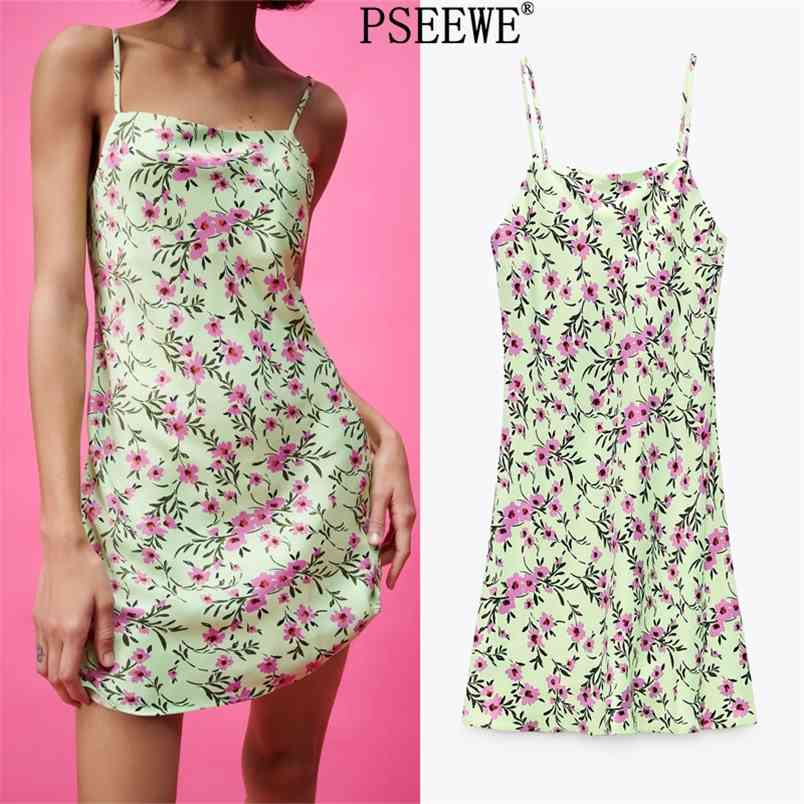 

Summer Dress Women Green Floral Print Mini Slip Woman es Backless Sexy Beach Sleeveless Strap es 210519