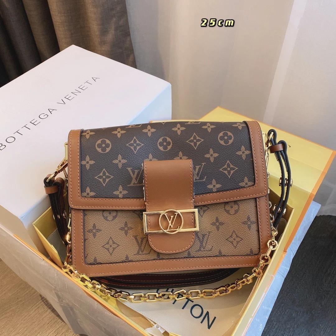 

LV LOUIS 1 VITTON Women Messenger Shoulder Bags Reverse Canvas Totes Pochette Metis Handbag Leather Dauphine CrossBody, Red;black