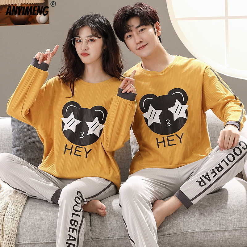 

Pajamas Sleepwear Men and Women Matching Pjs Kawaii Bear Printing Nightwear Fashion Couple's Pijamas Youth Asains Size Pyjamas 211019, As shown