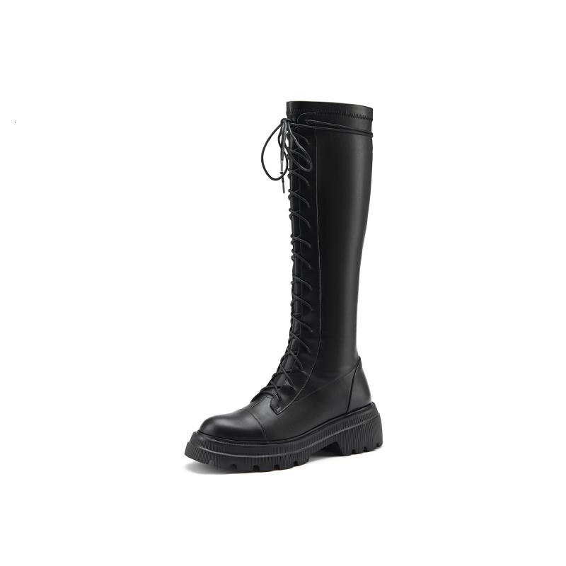 

Boots MEMUNIA Arrival Women Genuine Leather Med Heels Round Toe Lace Up Winter Knee High Black Brown M7PH