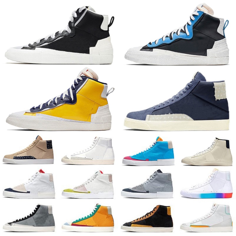 

Blazer Mid OG 77 Mens Running Shoes UNC University Blue White CoolGrey Black Varsity Maize Hack pack sesame sail city pride platform shoe men women sports sneakers, Pay for box