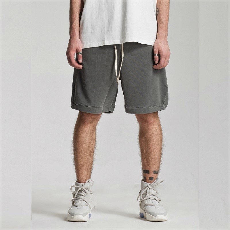 

Black Grey Washed Cotton Vintage Sweat Shorts Summer Elastic Waist Jogger Short