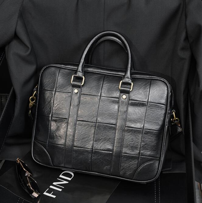 

Factory outlet men bag trend lines The British man embossed leather briefcase mens business fashion large capacity computer handbags, Black