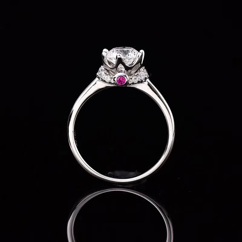 Cluster Rings 1ct White D Color Moissanite Ruby Engagement S925 Sterling Silver Ring Gold Plated Women Fine Jewelry-image-703712779