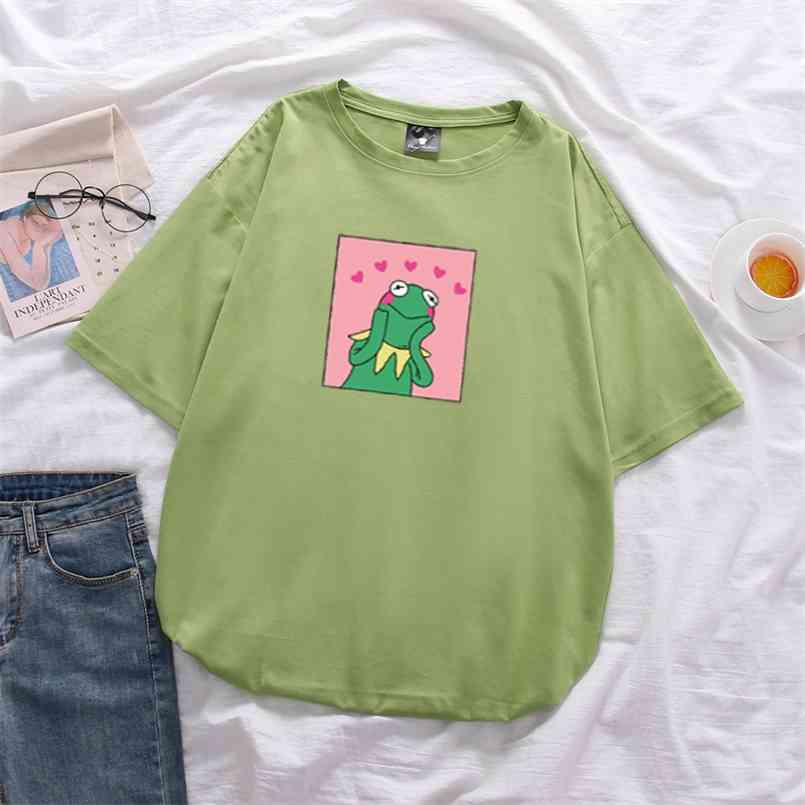 

Summer cotton large size loose short-sleeved t shirt unisex mid-length Tops soft T-shirt women' clothing 210708, Beige