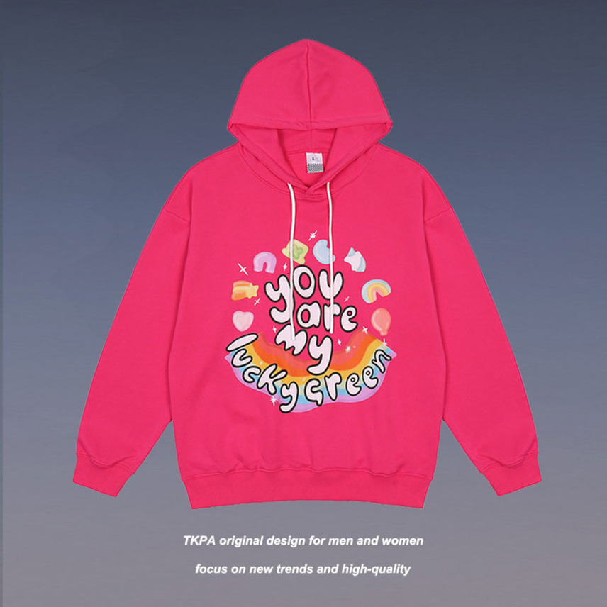 

Tkpans Harajuku style printed hooded sweater for men and women, Black
