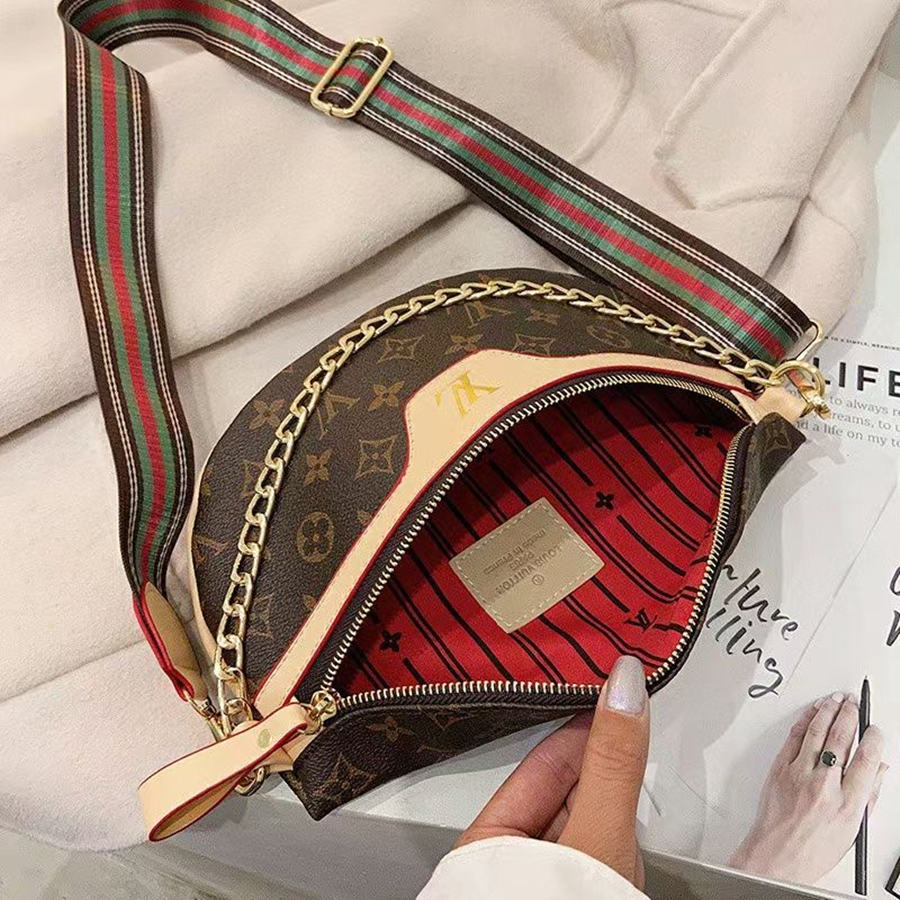 

22 LV LOUIS 2021 VITTON Fashion Printing Ladies Messenger Dumpling Bag Personalized One-shoulder Messenger PU Female Bag, Red;black