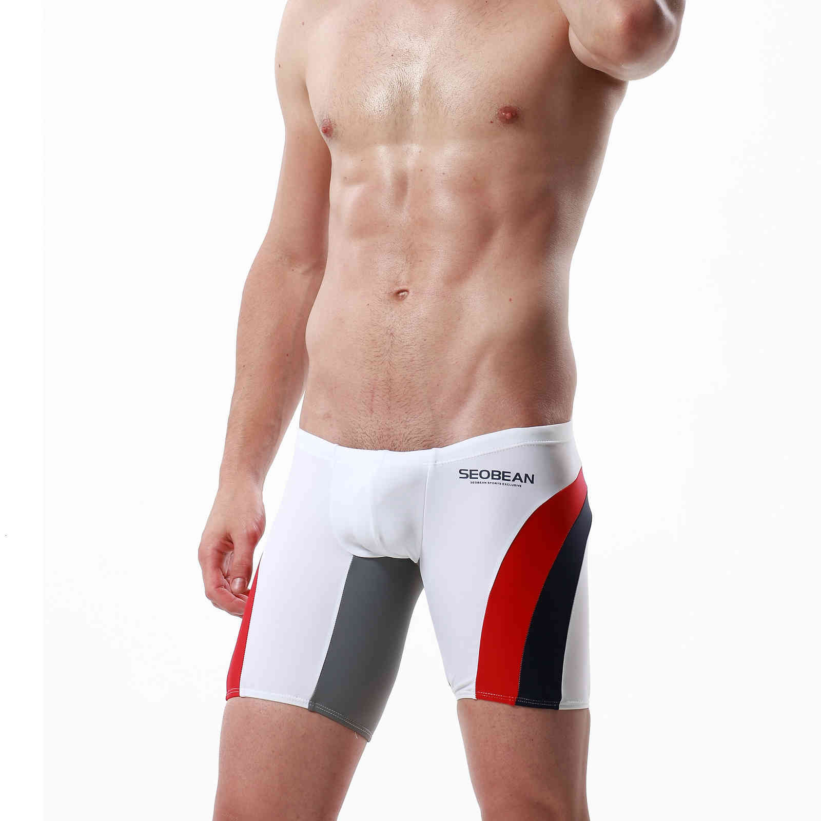 

Sexy Men Swim Shorts Bikini Clothing Summer Trunks Beach Sea Holiday Shorts Board Surf Bikini Long Boxer Man Sport Colors Patchwork, Black