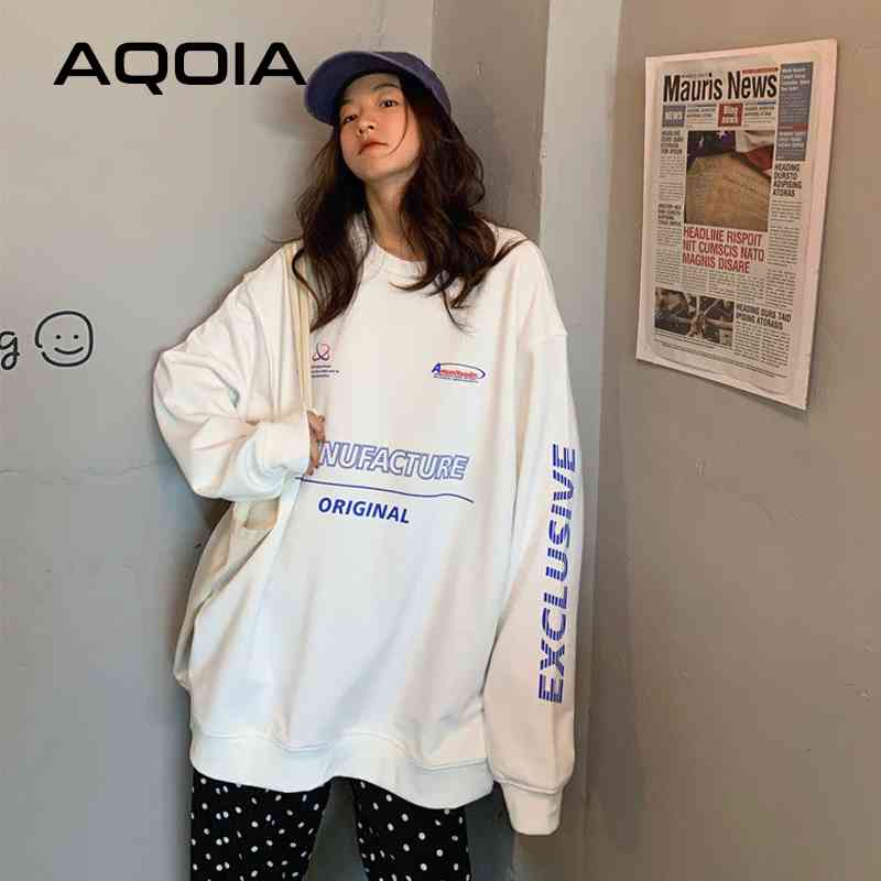 

Autumn Street Letter printing Loose Womens Hoodies White Sweatshirt Oversize Plus Size Women Female Pullovers 210521