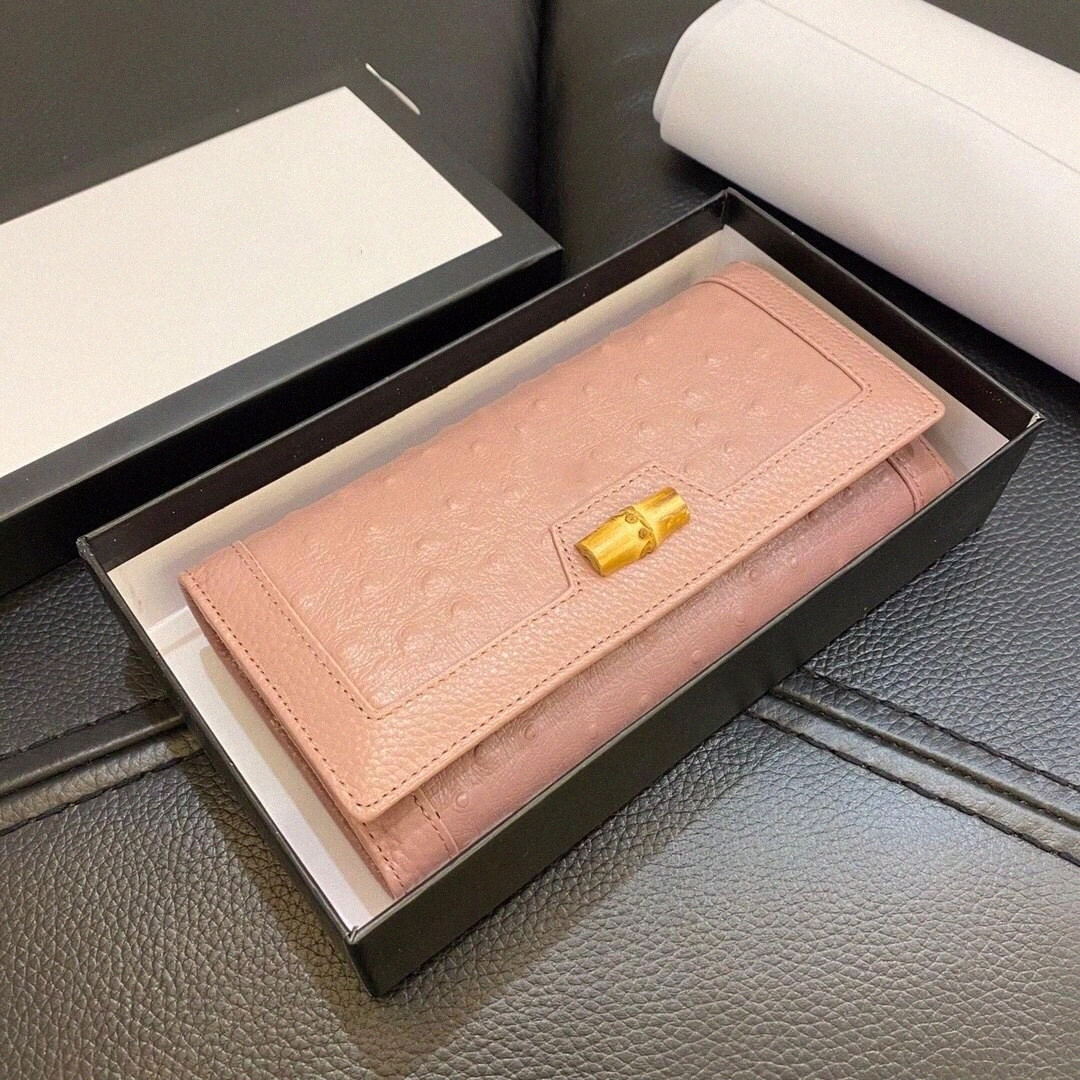 

Purse High-quality ostrich leather pattern women's wallet Folding long wallets with Metal Mark Short bamboo Luxury Diana ZIPPY Credit card [with box] dust bag O6TC#, Customize