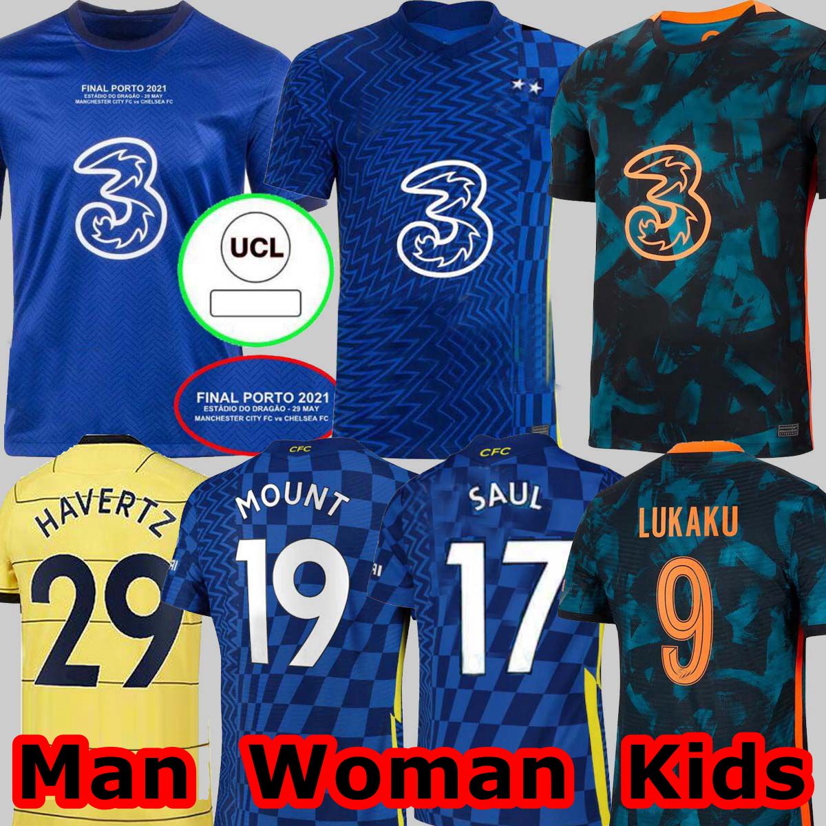 

LUKAKU 9 soccer jerseys SAUL 17 ZIYECH MOUNT KANTE THIRD HAVERTZ WERNER ABRAHAM CHILWELL GIROUD 2021 2022 football shirt 21 22 home third men kids kit sets uniforms, 21/22 third kids