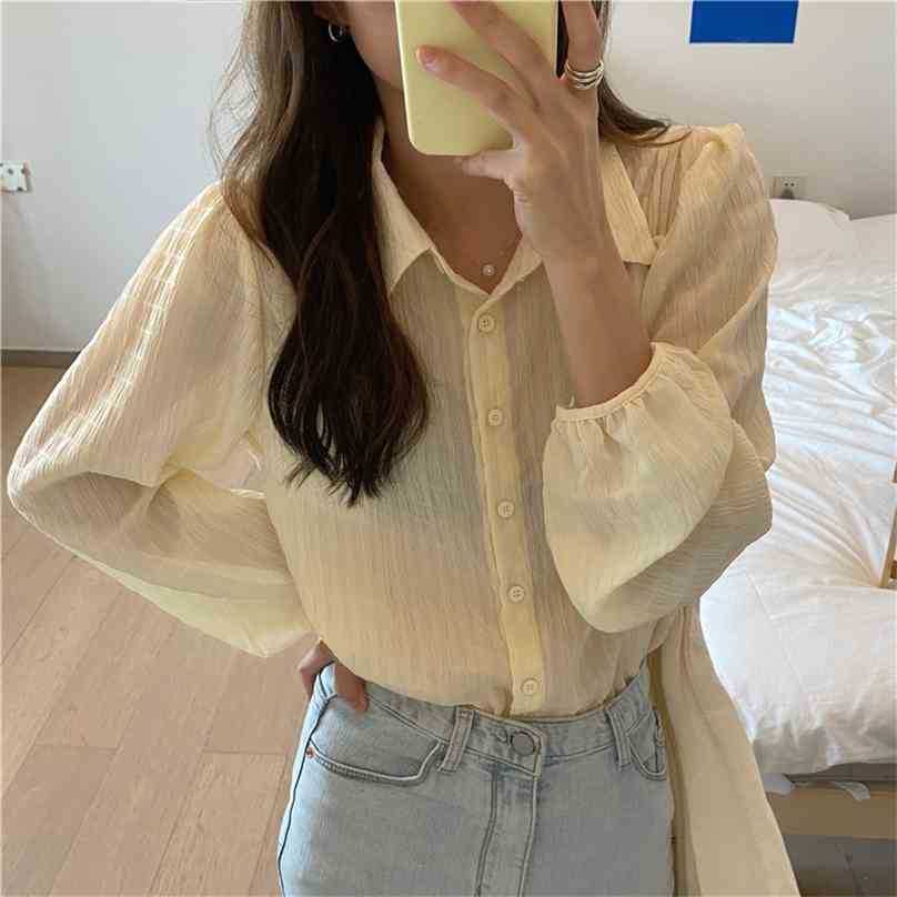 

High Street Striped All Match OL Clothe Stylish Full Sleeves Female Chic Sweet Women Shirts Fashion Blouses 210525, Apricot