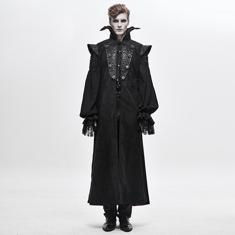 

Men Jacket Gothic Cappa Cloak Trench Coat Outerwear Male Cosplay Costume Vintage Stand Collar Long Overcoat Men's Coats, Black