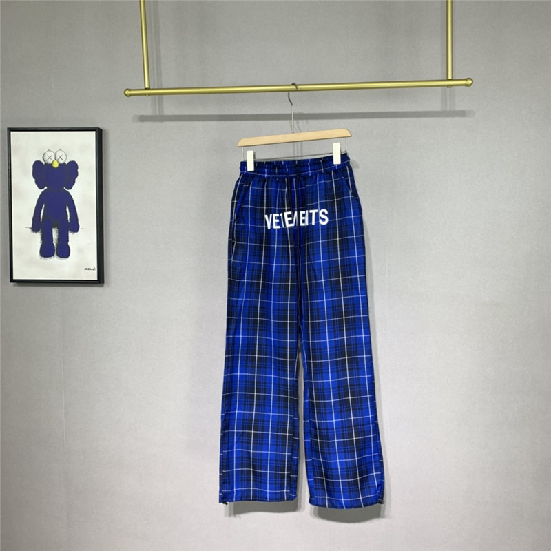 

Blue Striped Plaid Pants Men Women quality Drawstring Embroidery Sweatpants Trousers