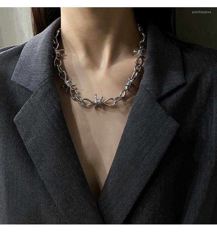 

Unisex Necklace Female Hip-Hop Gothic Punk Style Barbed Wire Small Chain Chains, Silver