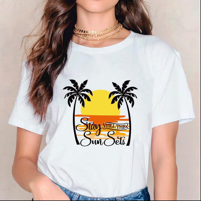 

cartoon beach holiday cute women t shirt short sleeve 90s graphic print tee, White