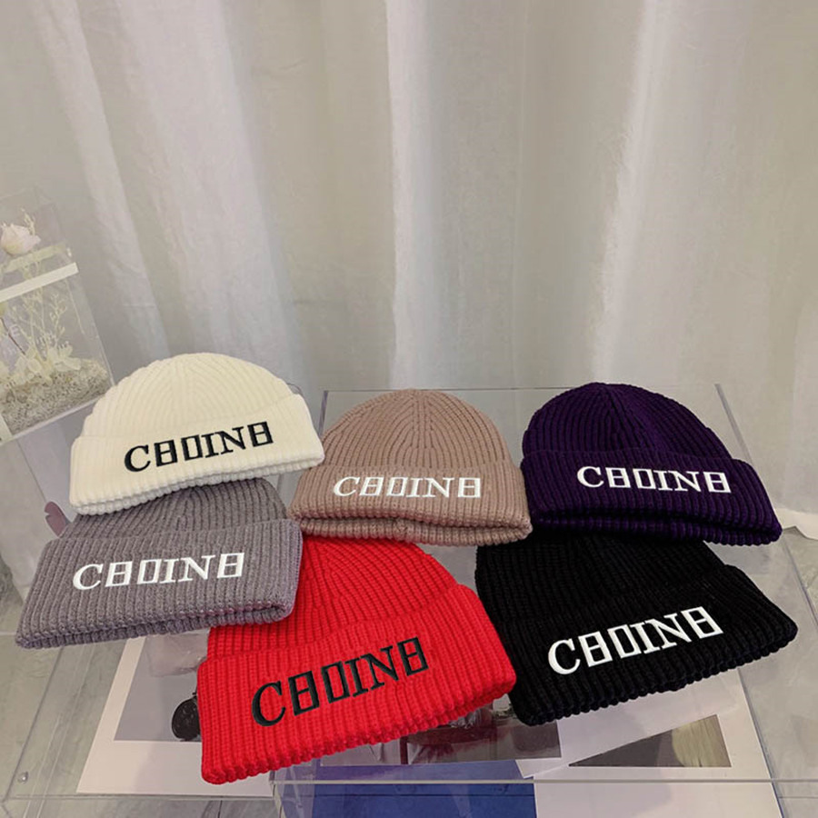 

Designer Skull Caps Fashion Poinsettia Knitted Beanie Cap Good Texture Solid Hat Letter Design for Man Woman 11 Colors Top quality, C1