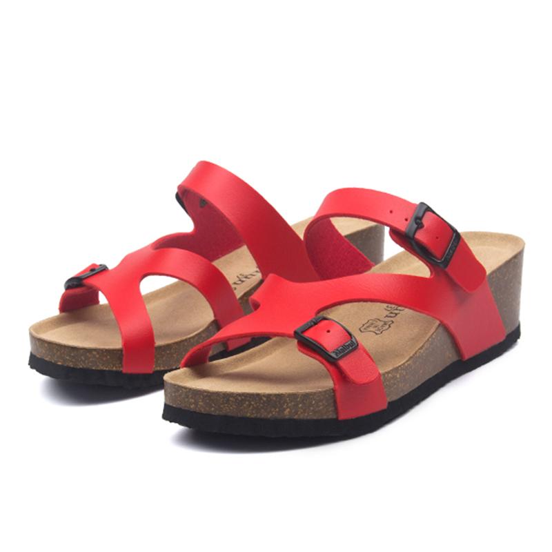 

Slippers Roman Style Cork Platform Open Toe Sandals 2022 Summer Leather Print Women Casual Beach Slides 5cm Wedges Mid Heel, Dark brown