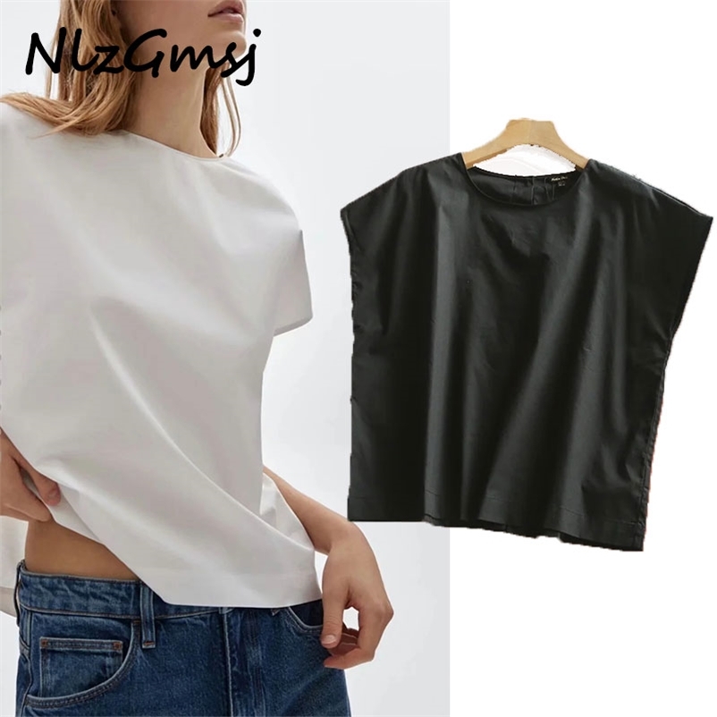 

T shirt Women Summer Sleeveless Vest White Cotton Tops Wide Shoulder T-shirts Back Single Breasted Casual Tank 04 210628, As picture