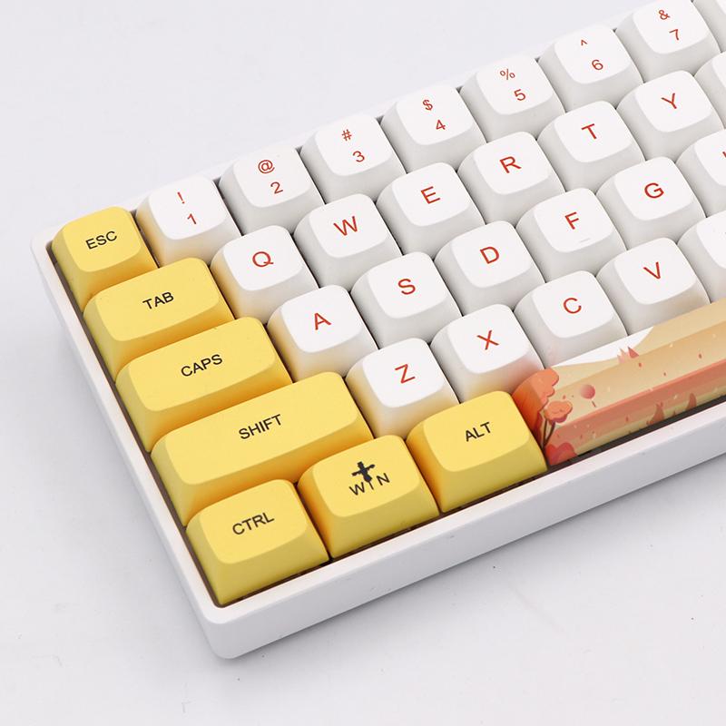 

Keyboards Keypro QiuYun Yellow White Ethermal Dye Sublimation Fonts PBT Keycap For Wired USB Mechanical Keyboard 129 Keycaps