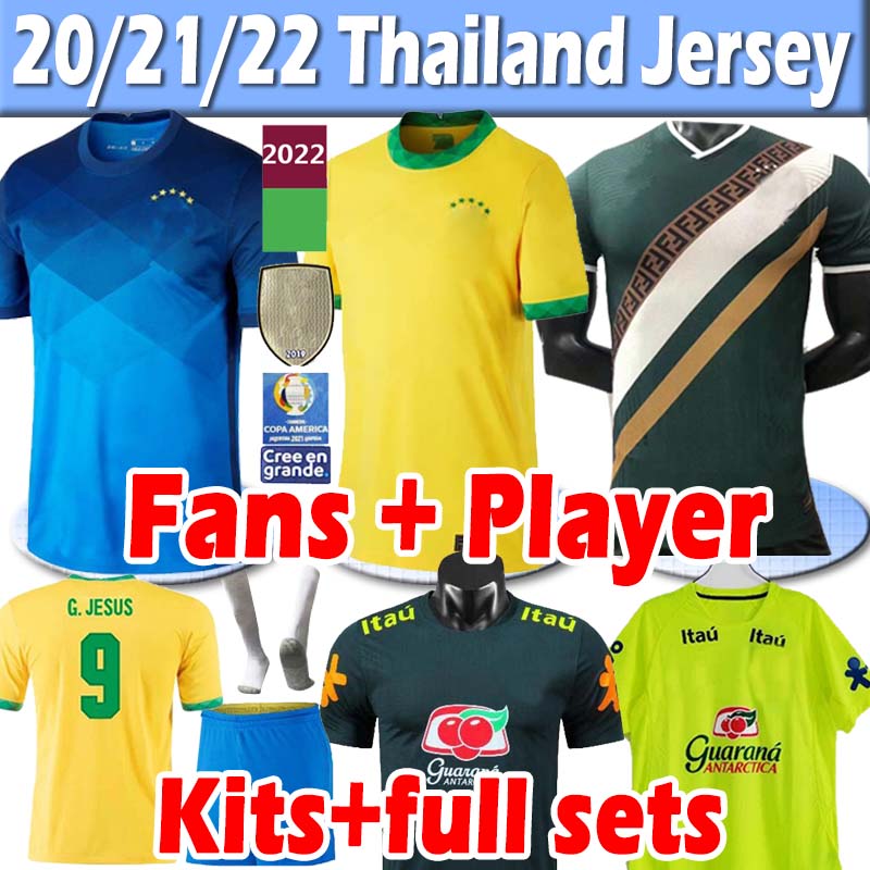 

Kits+socks full sets 2021 brazilS soccer jerseys NERES COUTINHO BRaSiL JESUS 20 21 MARCELO Camiseta de futbol men kids Fans player version football shirt uniforms, Home