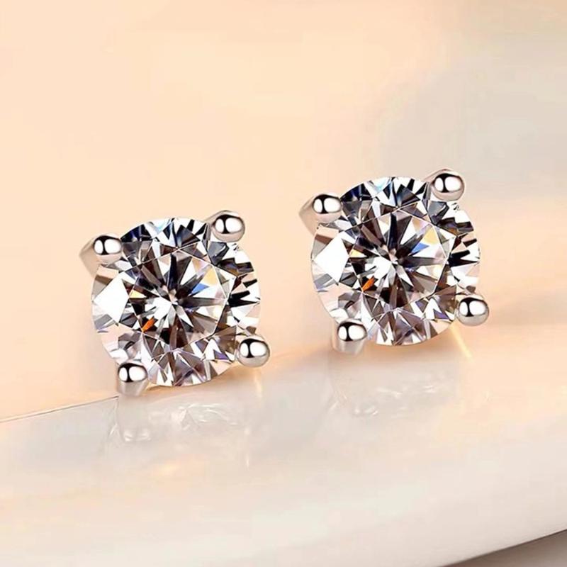 

Stud Moissanite Earrings 14K White Gold 6.5mm Round Cut Stone DF Color 2 Pieces, Golden;silver