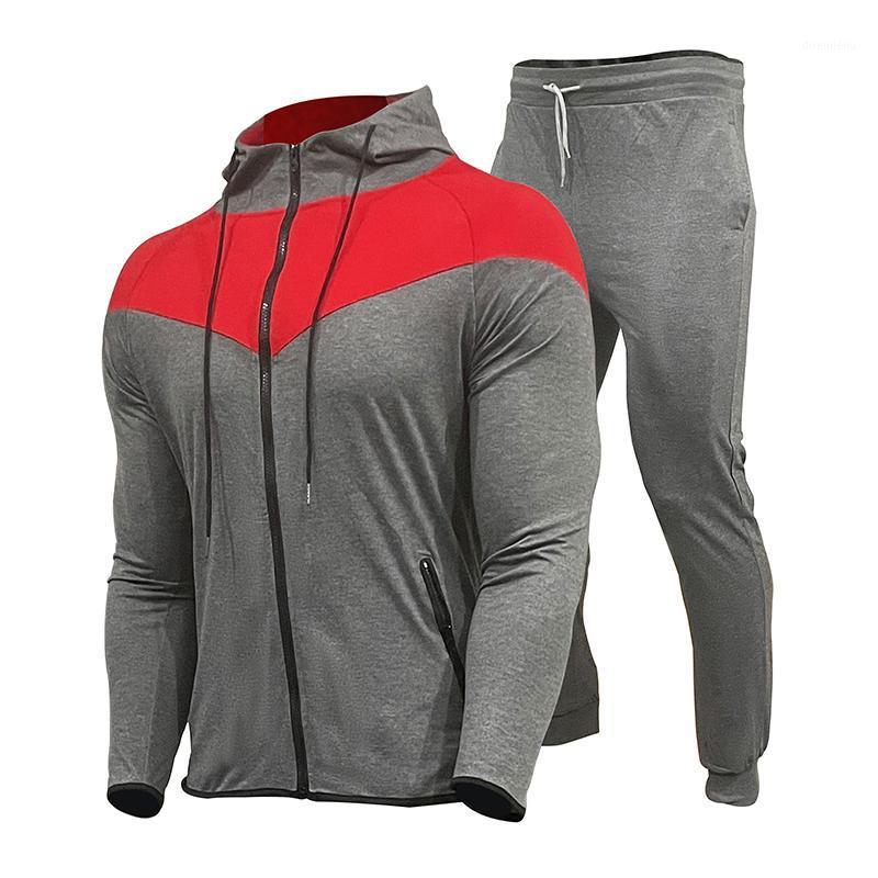 

Running Sets Tracksuits Men Polyester Sweatshirt Sporting Fleece 2021 Gyms Spring Jacket + Pants Casual Men's Track Suit Sportswear Fitness, Black;blue